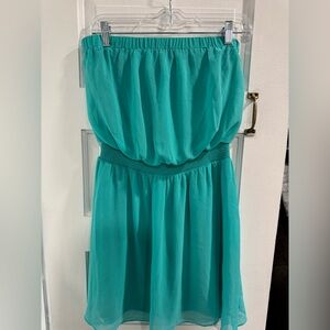 Express Turquoise Strapless Mini Dress